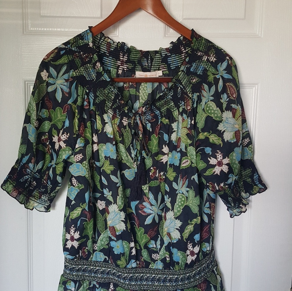 Tory Burch Smocked Peasant Top size 6